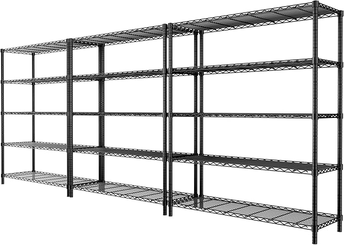 MODCART Storage Shelves, 3 PCS 48" L x 20" W x 72" H Heavy Duty Garage Wire Shelving Unit Loads 2000LBS, 5-Tier Adjustable Metal Industrial Utility Shelf Rack for Kitchen, Laundry Room, Basement