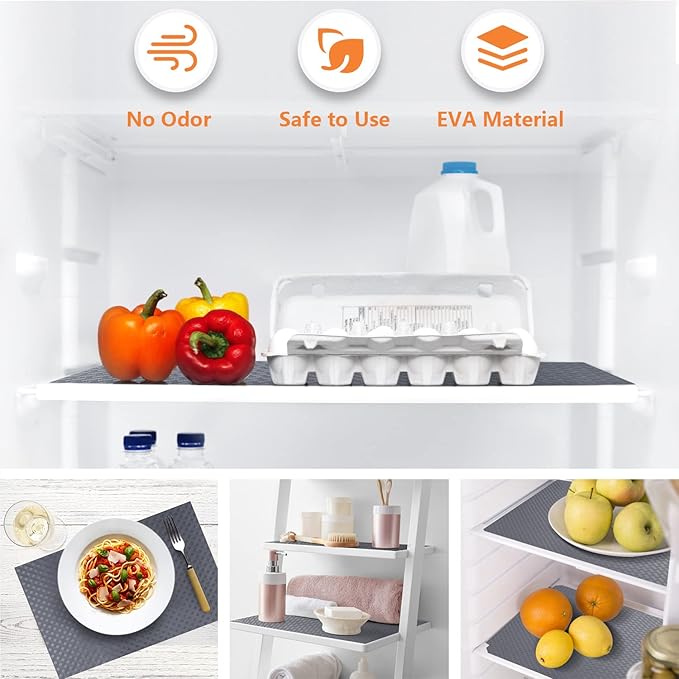 StaHom Shelf Liners for Kitchen Cabinets, Waterproof and Oil-Proof Kitchen Cupboard Liner, Refrigerator Liners and Plastic Drawer Mats EVA Non Adhesive Shelves, Fridge - Gray 11.8 x 118 Inches