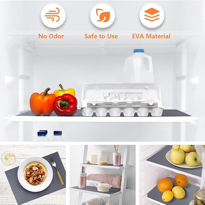 StaHom Shelf Liners for Kitchen Cabinets Refrigerator Liners Waterproof Kitchen Cupboard Liner Durable Plastic Drawer Mats EVA Material Non Adhesive Fridge Liner for Shelves - Gray 17.5 x 78.7 Inches