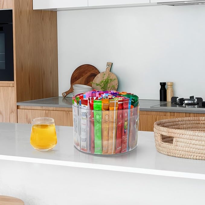 Drink Packet Organizer for Powdered Drink Mix,Powder Packet,Water Packet,Water Flavor Packet,Lazy Susan Organizer for Drink Mix Rotating Holder for Drink Mix Necessities