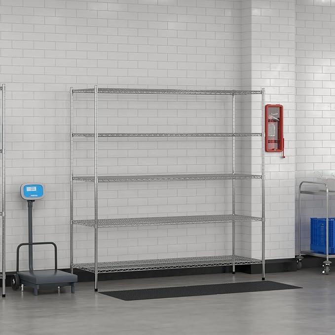 Commercial NSF Listed Chrome Stationary Wire Shelving Kit 24" x 72" x 74", with 5 Shelves Perfect for Warehouse, Walk-in Refrigerator, Freezer, Grocery Store, Restaurant, Dishroom