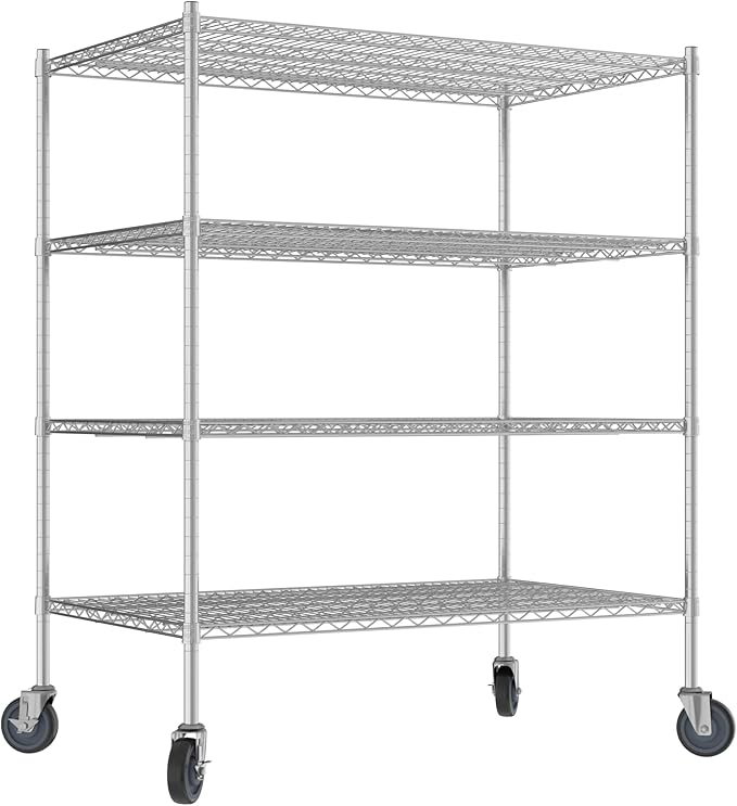Commercial NSF Listed Chrome Mobile Wire Shelving Kit 30" x 48" x 60", with 4 Shelves Perfect for Warehouse, Walk-in Refrigerator, Freezer, Grocery Store, Restaurant, Dishroom