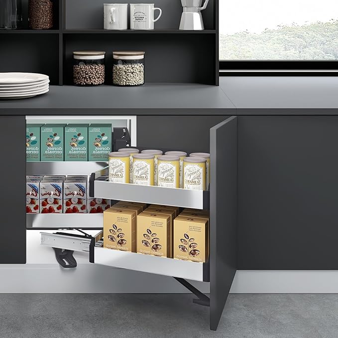 Pull Out Blind Corner Cabinet Organizer 2 Tier Kitchen Storage Organizer with 4 Baskets (Pull-Out to the Right)
