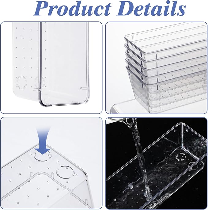 12 Pack Clear Plastic Kitchen Drawers Organizer 9 * 3 * 2 Inch Stackable Storage Trays for Kitchen Utensils Makeup Jewelry Office Supplies Bathroom and Dressing Table