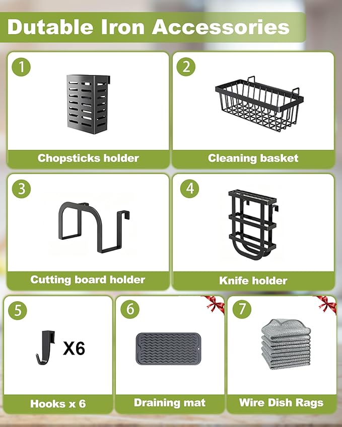 Over The Sink Dish Drying Rack 3-Tier Dish Drainer Racks with Cover Space-Saving Kitchen Organizer for Dishes, Glasses, Bowls & Cutlery