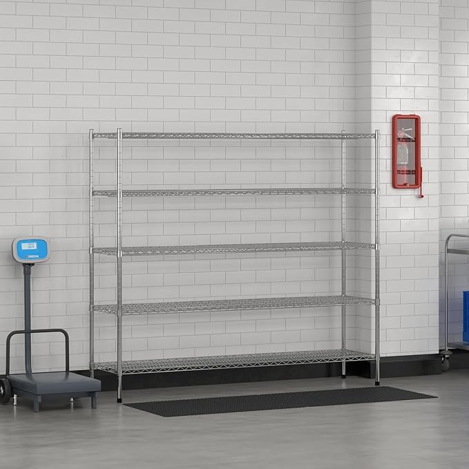 Commercial NSF Listed Chrome Stationary Wire Shelving Kit 18" x 72" x 64", with 5 Shelves Perfect for Warehouse, Walk-in Refrigerator, Freezer, Grocery Store, Restaurant, Dishroom