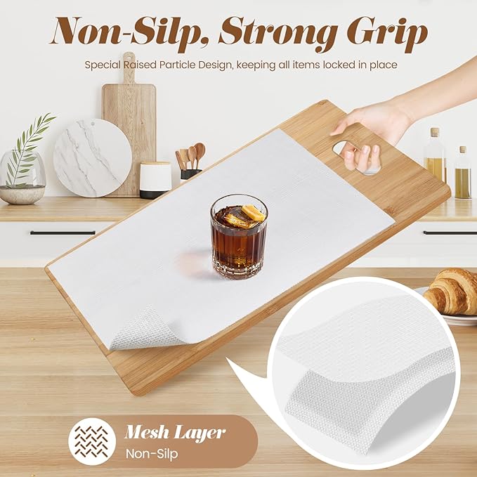 Drawer Shelf Liner for Kitchen Cabinets Non-Adhesive, Non Slip Shelf Paper Waterproof Thickened Cabinet Liners for Shelves, Strong Grip Mats for Cupboard, Dresser, Pantry, White, 23.6 in x 10 FT