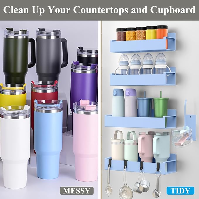 HuggieGems Magnetic Water Bottle Holder for Refrigerator, Cup Holder Organizer for Stanley and Tumbler for Kitchen, 4 Pack, Light Blue