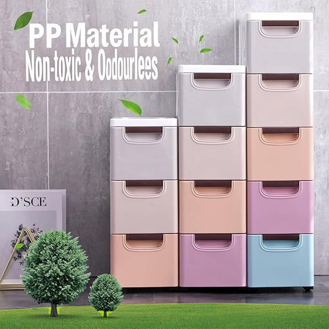 5 Drawers Stackable Storage Drawers Plastic Storage Drawers Collapsible Storage Bins Plastic Clothes Organizer Drawers Storage for Living Room,Bedroom,Office (Light Colors, 7.87" W)