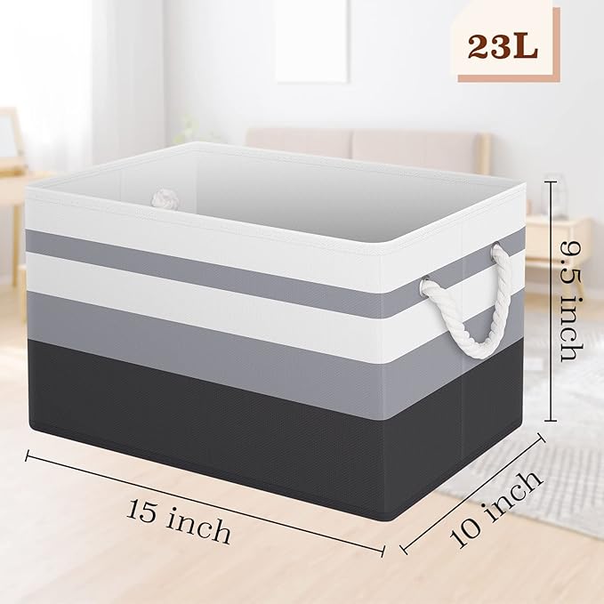 Storage Bin,Collapsible Storage Basket For Organizing,Large Storage Boxes With Rope Handles,Storage Containers,Gradient Grey,8 Pack