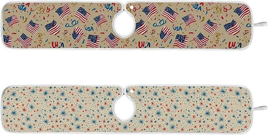 2 PCS Kitchen Sink Splash Guard 30 Inch Faucet Mat for Kitchen Sink Bathroom Sink Faucet Absorbing Drip Drain Mat Pad Microfiber Soft Washable Beige Patriotic Flags Fireworks