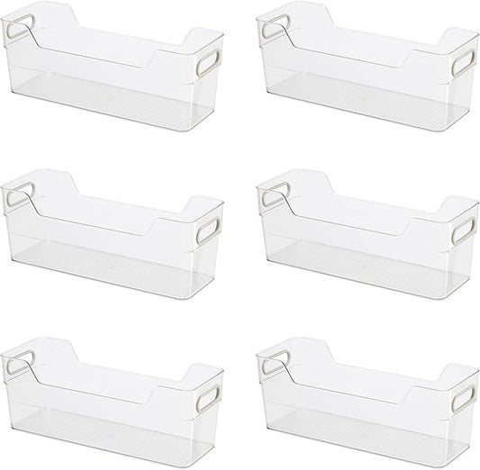 Oggi Cabinet/Drawer High Wall Storage Bin - 14" x 5", Clear/Gray, Ideal for Kitchen Organization, Pantry Storage, Fridge Organizing - Set of 6