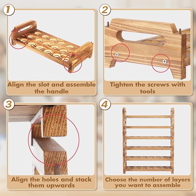 Maxcheck 6-tier Stackable Egg Holder Wooden Egg Storage Rack with Handles Shelf Storage up to 108 Countertop Organizer for Kitchen, Refrigerator