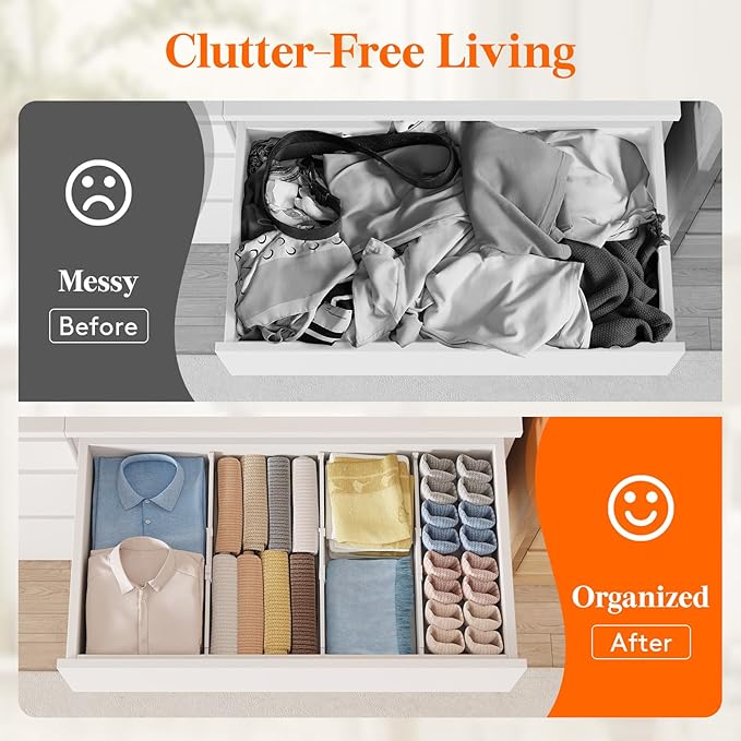 Lifewit 4" High 12 Pack Drawer Dividers, 13.8-22.5" Drawer Divider for Clothes, Adjustable Dresser Drawer Organizers, Plastic Drawers Separators for Clothes, Bedroom, Bathroom, Kitchen, Office