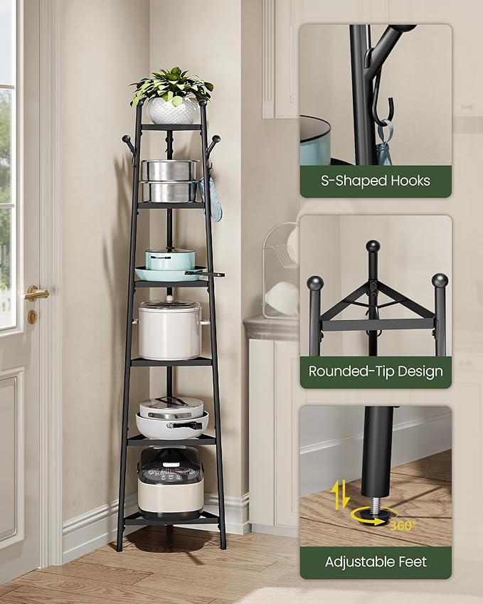 Pot Racks, 6-Tier Cookware Stand, Triangle Shelf Storage Tower for Kitchen, Pans Pots Storage Rack, Metal Wire Shelf Organizer, Corner Shelf, for Kitchen, Living Room, Black TPR15BB