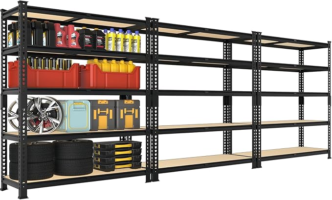 Heavy Duty Metal Storage Shelves - 35.5" W x 11.8" D x 72" H 5 Tier Adjustable Garage Shelving Unit, Industrial Utility Rack Shelf for Warehouse, Pantry, Kitchen, Black, 3 PCS