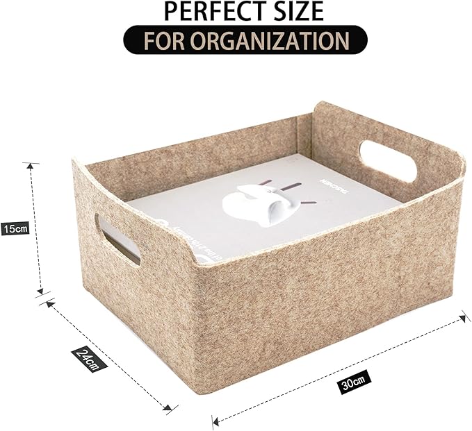 Welaxy Collapsible Felt Storage Baskets, 3-Pack beige Shelf Bins for Toys, Clothes, Books & Closet Organization (Oatmeal x 3)
