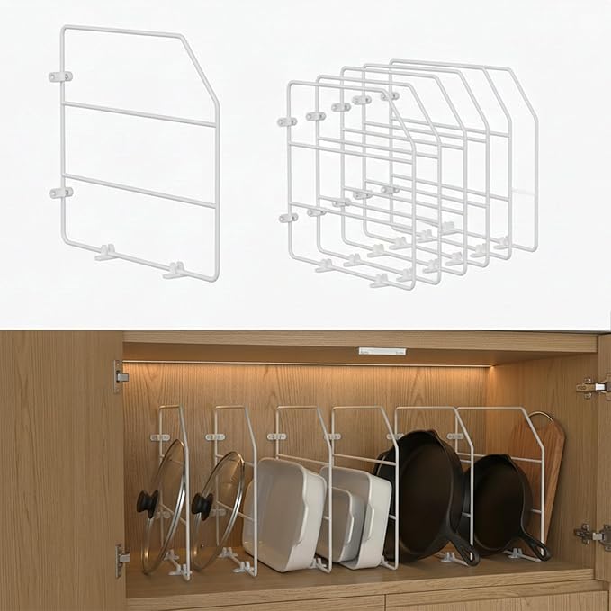 Baking Sheet Organizer Set of 6, 17"x13" Vertical Tray Dividers for Kitchen Cabinets, White Metal Cabinet Divider, Metal Wire Storage for Pans, Baking Trays and Cookware