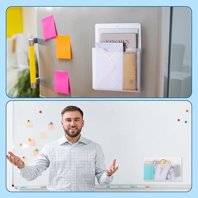 Fuutreo 6 Pcs Magnetic Wall File Organizer Magnetic Wall File Holder Refrigerator Magazine Holder for Mail Letters Paper(Clear,8.3 x 13.8 Inch, 12.2 x 9.4 Inch)