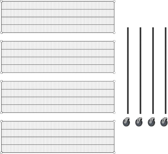Commercial NSF Listed Black Epoxy Mobile Wire Shelving Kit 21" x 72" x 60", with 4 Shelves Perfect for Warehouse, Walk-in Refrigerator, Freezer, Grocery Store, Restaurant, Dishroom