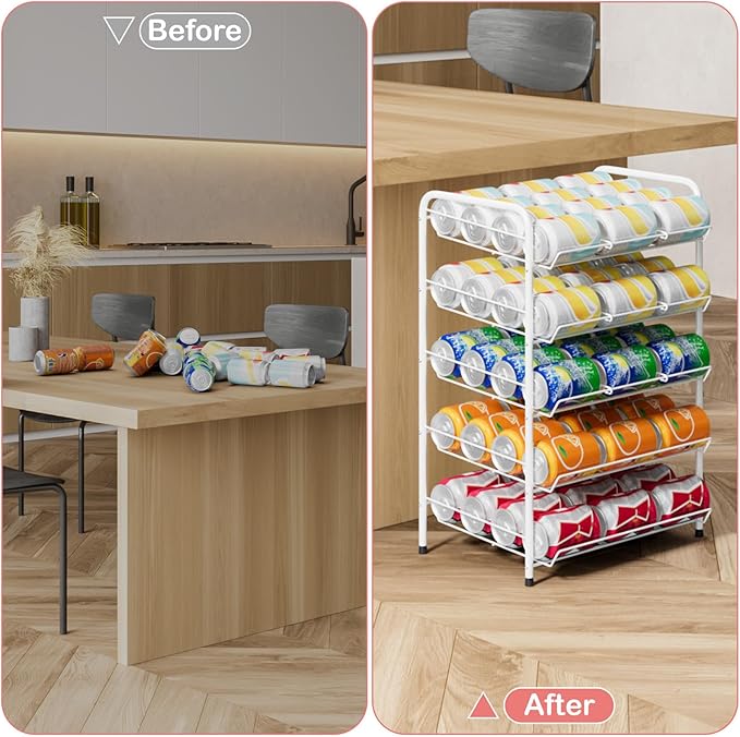 smusei Can Rack Organizer for Pantry 5 Tier Adjustable Soda Can Dispenser Holds up to 60 Cans Can Storage Organizer Pantry for Cabinet Canned Foods and Drinks, White