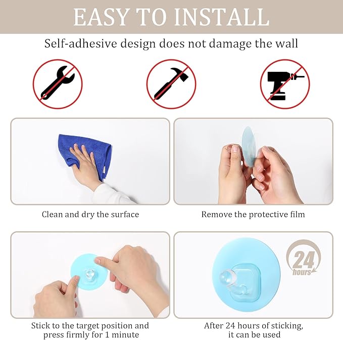 Uten Adhesive Hooks for Hanging 10 Pack, Heavy Duty Wall Hooks 11 lbs, Self Adhesive Waterproof Sticky Robe Towel Hooks for Home, Bathroom, Kitchen, Outdoor