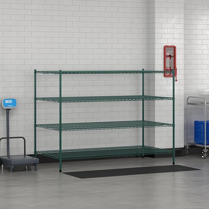 Commercial NSF Listed Green Epoxy Stationary Wire Shelving Kit 36" x 72" x 54", with 4 Shelves Perfect for Warehouse, Walk-in Refrigerator, Freezer, Grocery Store, Restaurant, Dishroom