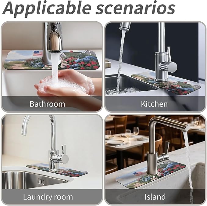 Kitchen Sink Splash Guard，beach house Faucet Mat Sink Gadgets-Super Absorbent Fast Drying Mat Drip Catcher for Kitchen, Bathroom,Sink Mat, Dish Drying Mat, Bathroom(15" X 5.5" )
