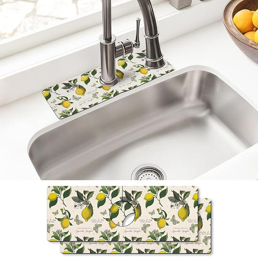 Sink Faucet Absorbing Mat, 2 Pack Drying Mat Around Faucet Sink Splash Guard Behind Faucet Sinkmat For Kitchen Bathroom Island Rv 15 * 5.5 Inch (38 * 14 cm)