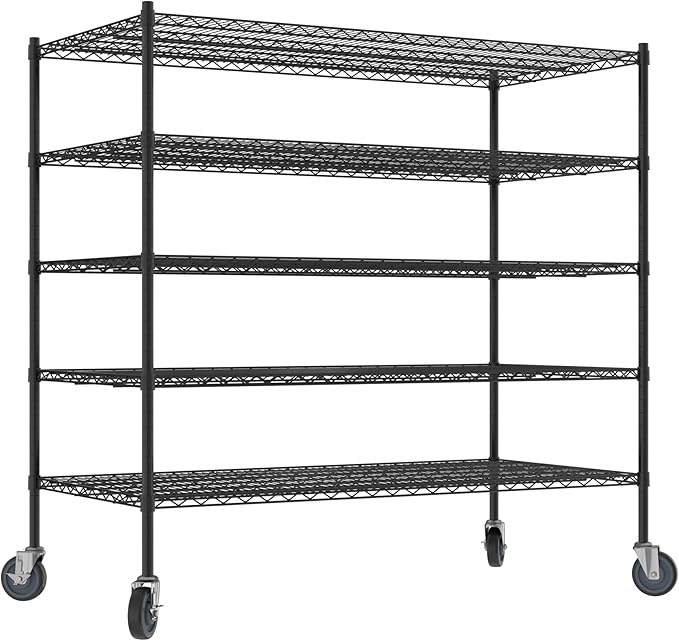 Commercial NSF Listed Black Epoxy Mobile Wire Shelving Kit 30" x 60" x 60", with 5 Shelves Perfect for Warehouse, Walk-in Refrigerator, Freezer, Grocery Store, Restaurant, Dishroom