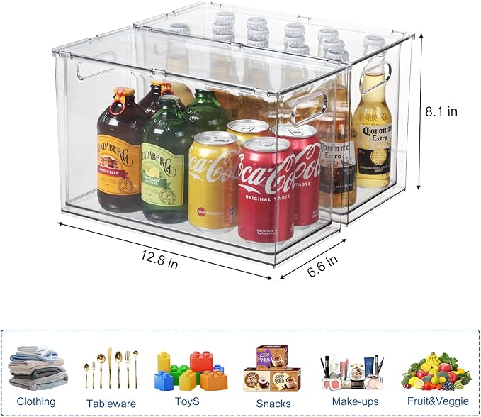 Bronkeeper Fridge Drawer Pull Out Stackable Bins, Clear Refrigerator Stackable Organizers, Fridge Organizer Storage for Kitchen, Pantry, Vegetables, Fruits (2 Tall)
