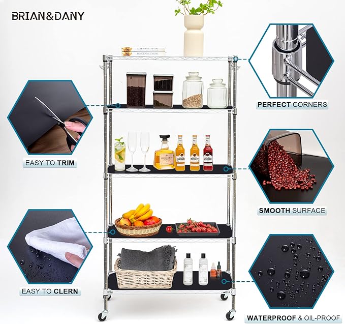 BRIAN & DANY Wire Shelf Liner 14" X 24", Heavy Duty Shelf Liners for Wire Shelving, Waterproof Protector Mats, Set of 5, Black