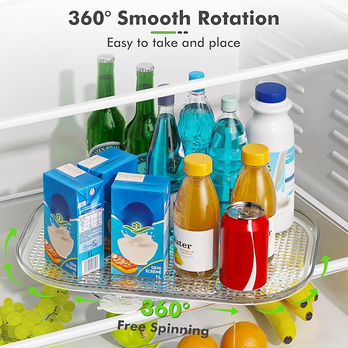 Lazy Susan Organizer for Refrigerator, 14.17" X 10.24" Fridge Organizers and Storage, Lazy Susan Turntable for Cabinet, Non-Skid Fridge Organizers for Pantry, Table Top