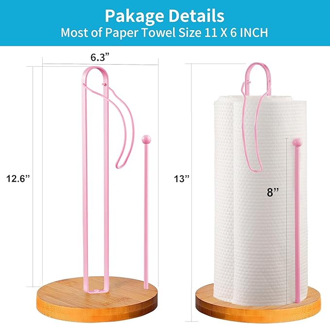 Wood Paper Towel Holder Countertop, TONLEA Kitchen Paper Towel Holder FreeStanding with Fixer for Kitchen and Bathroom Organization, Kitchen Roll Holder for Standard and Large Rolls