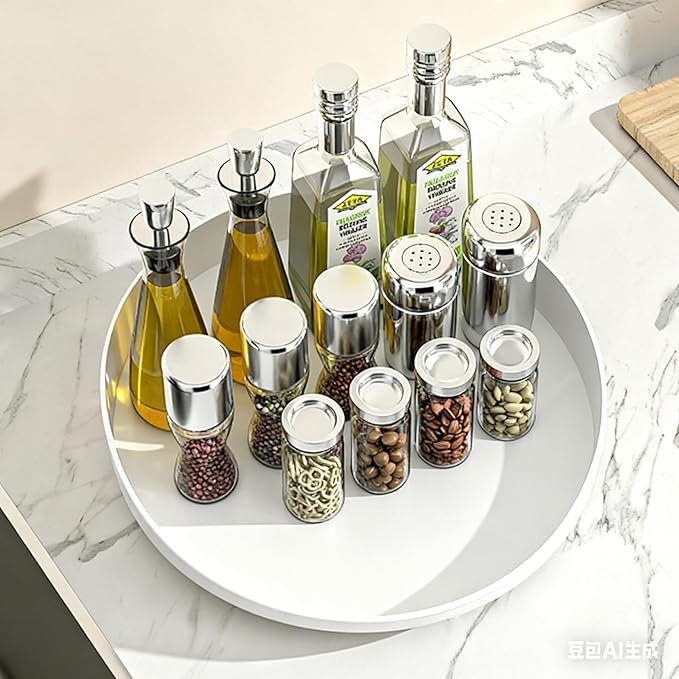 Single Tier Lazy Susan, 12 Inch Plastic Rotating Organizer Tray - Space Saving for Kitchen Cabinet, Refrigerator, Bathroom