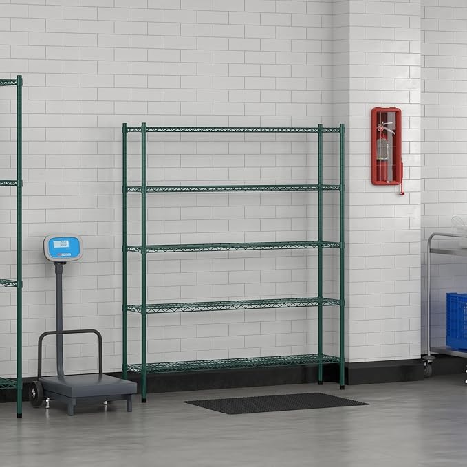 Commercial NSF Listed Green Epoxy Stationary Wire Shelving Kit 12" x 54" x 64", with 5 Shelves Perfect for Warehouse, Walk-in Refrigerator, Freezer, Grocery Store, Restaurant, Dishroom