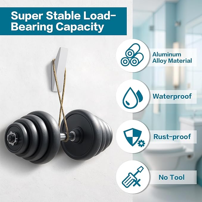 Nobtou Heavy Duty Adhesive Hooks - No Drill Aluminum Alloy Wall Hooks for Bathroom, Kitchen, Tile & Glass, Waterproof Rustproof Bath Towel Hooks, Coats/Hats/Bags (4Pack)