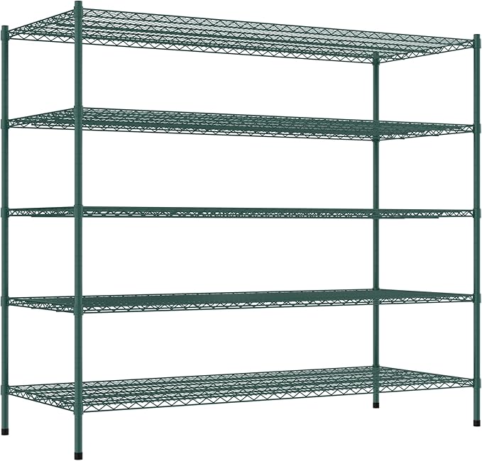 Commercial NSF Listed Green Epoxy Stationary Wire Shelving Kit 30" x 72" x 64", with 5 Shelves Perfect for Warehouse, Walk-in Refrigerator, Freezer, Grocery Store, Restaurant, Dishroom