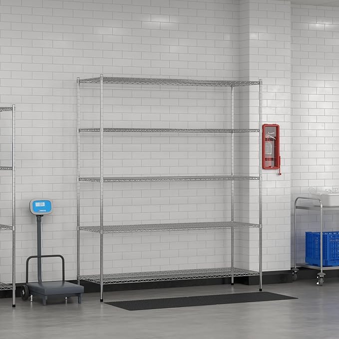 Commercial NSF Listed Chrome Stationary Wire Shelving Kit 24" x 72" x 86", with 5 Shelves Perfect for Warehouse, Walk-in Refrigerator, Freezer, Grocery Store, Restaurant, Dishroom