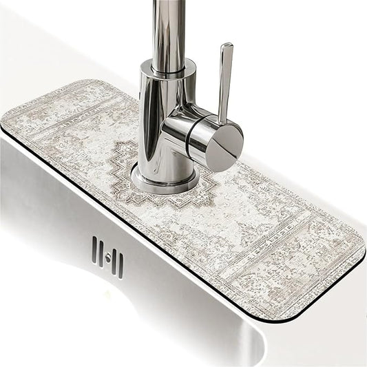 Kitchen Sink Splash Guard，Beige vintage Bohemian Faucet Mat Sink Gadgets-Super Absorbent Fast Drying Mat Drip Catcher for Kitchen, Bathroom,Sink Mat, Dish Drying Mat, Bathroom(15" X 5.5" )
