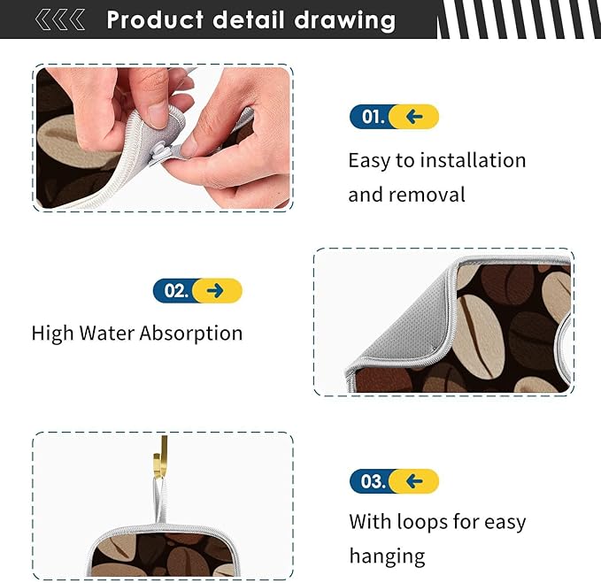 2 PCS Kitchen Sink Splash Guard 14.9 Inch Faucet Mat for Kitchen Sink Bathroom Sink Faucet Absorbing Drip Drain Mat Pad Microfiber Soft Washable Brown Coffee Beans