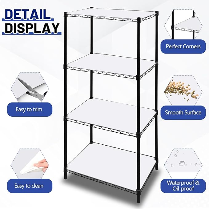 Sliner 8 Pack 14 x 36 Inch Wire Shelf Liner White Plastic Waterproof Liners for Organizing Metal Rack Shelves, Kitchen Cabinets, Cupboard, Pantry