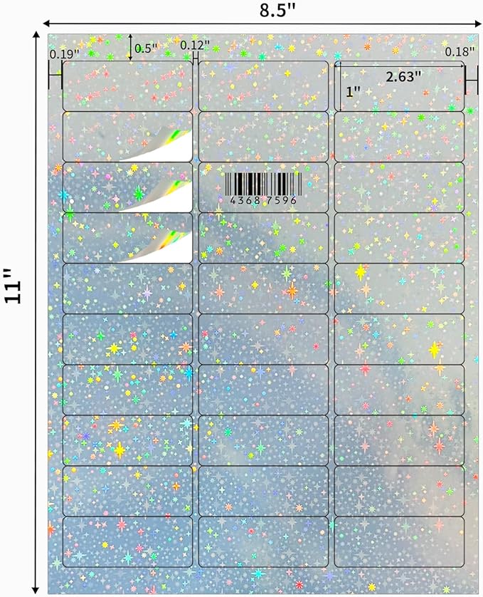 YEGAWEN 1" x 2-5/8" Address Labels- Holographic Color Stickers for Laser/Inkjet Printer mailing Labels 8.5"×11"- Holographic Star- 20 Sheet
