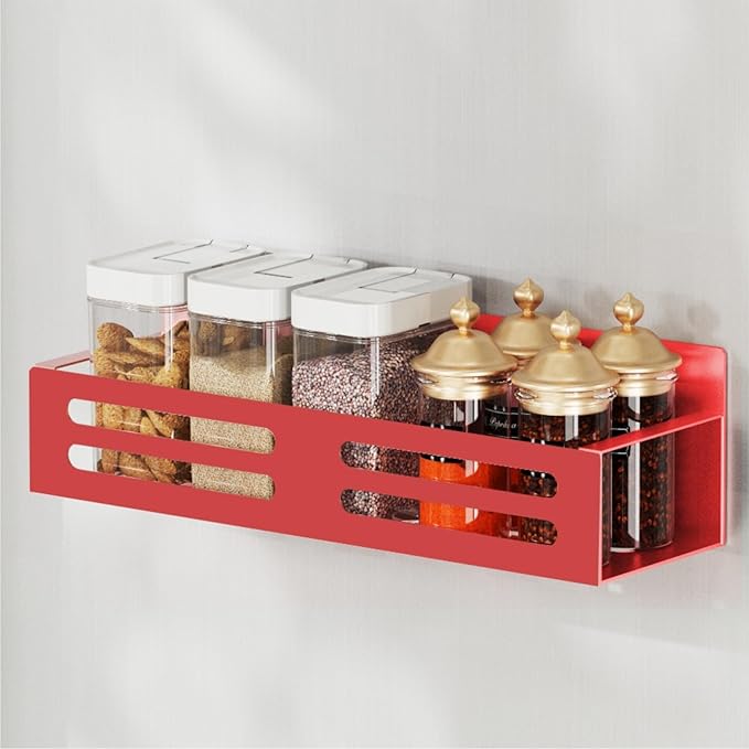 Roysili Magnetic Spice Rack for Refrigerator, Metal Spice Rack Organizer, Magnetic Shelf for Fridge 4Pack Red