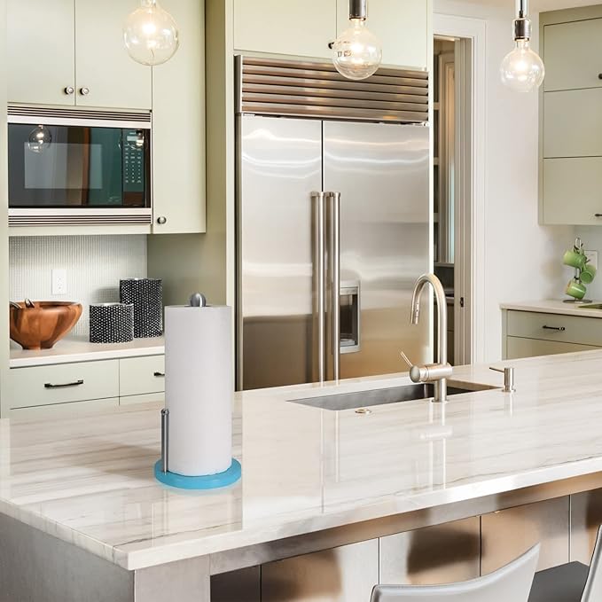 Blue Donuts Paper Towel Holder Countertop with Weighted Base - Easy One-Handed Tear Paper Towel Holder, Modern Paper Towel Holder, Turquoise Paper Towel Dispenser Countertop