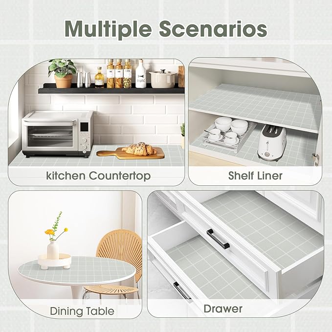 ALIUNI Drawer and Shelf Liner, Non-Slip Kitchen Cabinet Liners Non-Adhesive Thick Strong Grip Waterproof Washable Mats Protect Dresser Shelves Cupboard Bathroom Cabinets, Light Green, 18 in X 20 FT