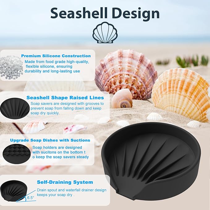 Self Draining Soap Dish, Silicone Soap Holder with Suction Cup and Drain Spout, Kitchen Bathroom Sink Organizer, Dish Soap Bar Tray Savers Sponge Holder, Perfect for Dispenser, Scrubber, Bottle, Cup