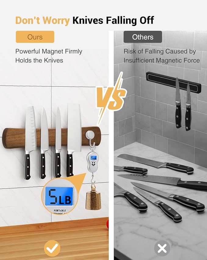 Magnetic Knife Holder for Wall, 16 Inch Wood Knife Strip with Strong Magnetism, Kitchen Accessories Organizer, Housewarming Gifts for New Home, Storage Space Savers for Apartment/Rv/Farmhouse