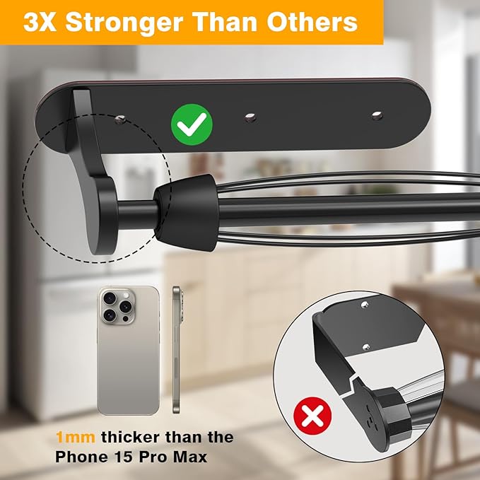 Magnetic Paper Towel Holder for Fridge, One Hand Tear RV Paper Towel Holder with Ratchet Mechanism, Self-Adhesive & Wall Mount for Refrigerator, Kitchen, Grill, Garage (Matte Black)