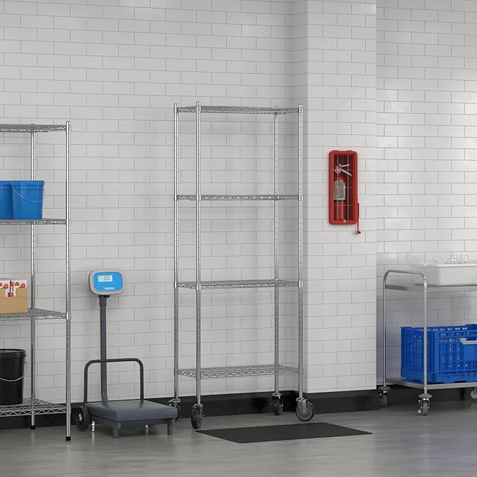 Commercial NSF Listed Chrome Mobile Wire Shelving Kit 14" x 30" x 80", with 4 Shelves Perfect for Warehouse, Walk-in Refrigerator, Freezer, Grocery Store, Restaurant, Dishroom